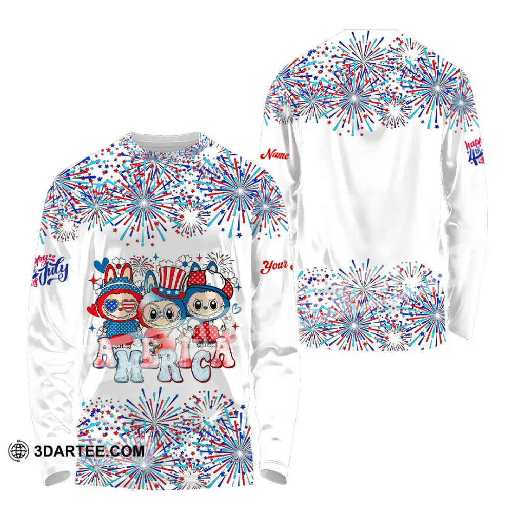 Unisex Shirt - Custom Labubu The Monsters Cute Shirt America Happy Fourth of July Cute Collectible Gift Long Sleeve