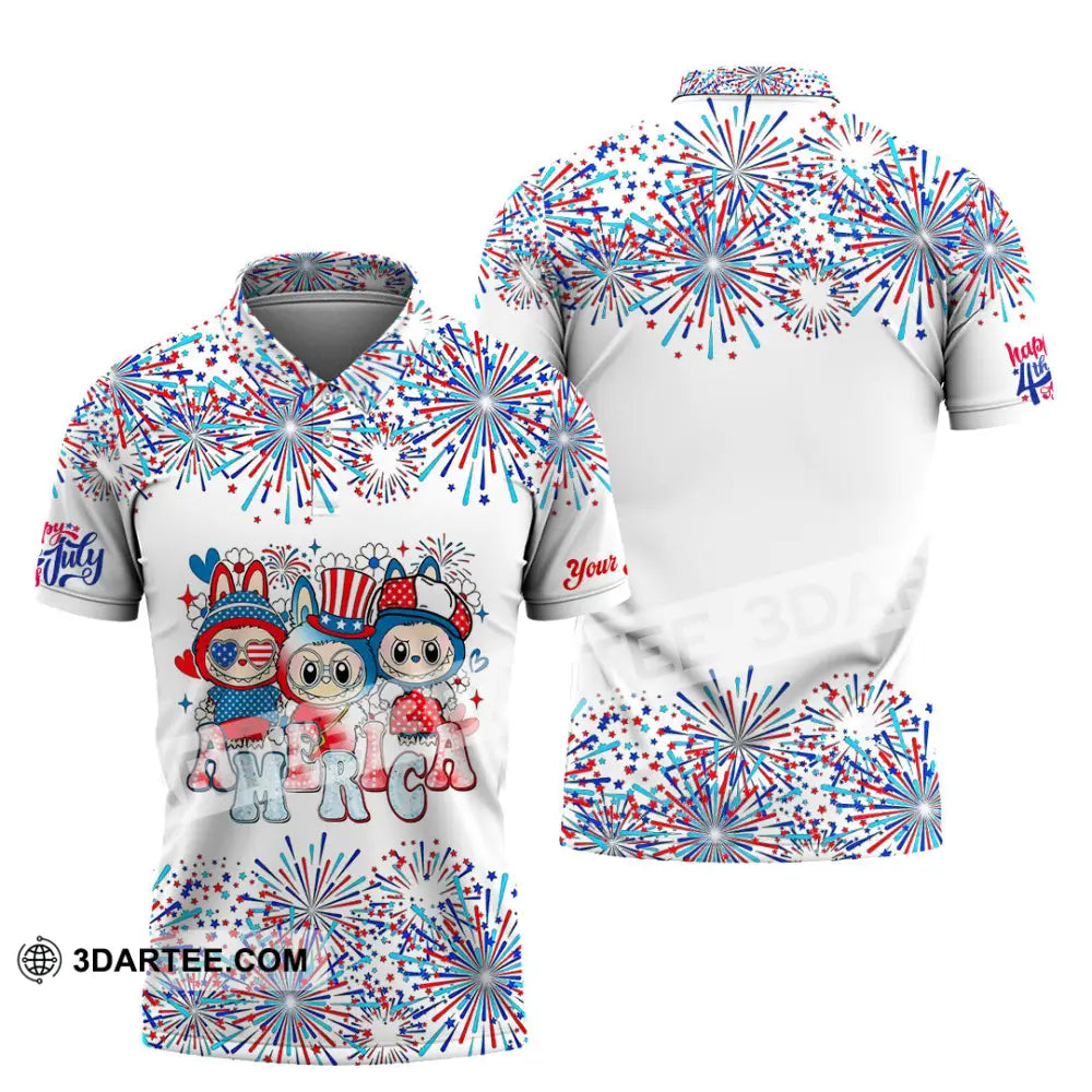 Unisex Shirt - Custom Labubu The Monsters Cute Shirt America Happy Fourth of July Cute Collectible Gift Polo Shirt / S