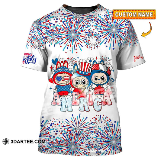Unisex Shirt - Custom Labubu The Monsters Cute Shirt America Happy Fourth of July Cute Collectible Gift T-shirt
