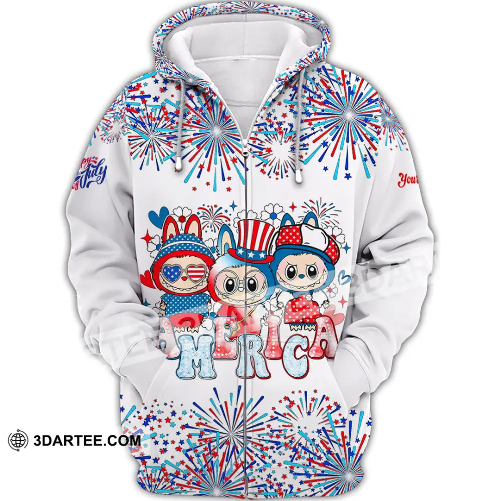 Unisex Shirt - Custom Labubu The Monsters Cute Shirt America Happy Fourth of July Cute Collectible Gift Zipper Hoodie