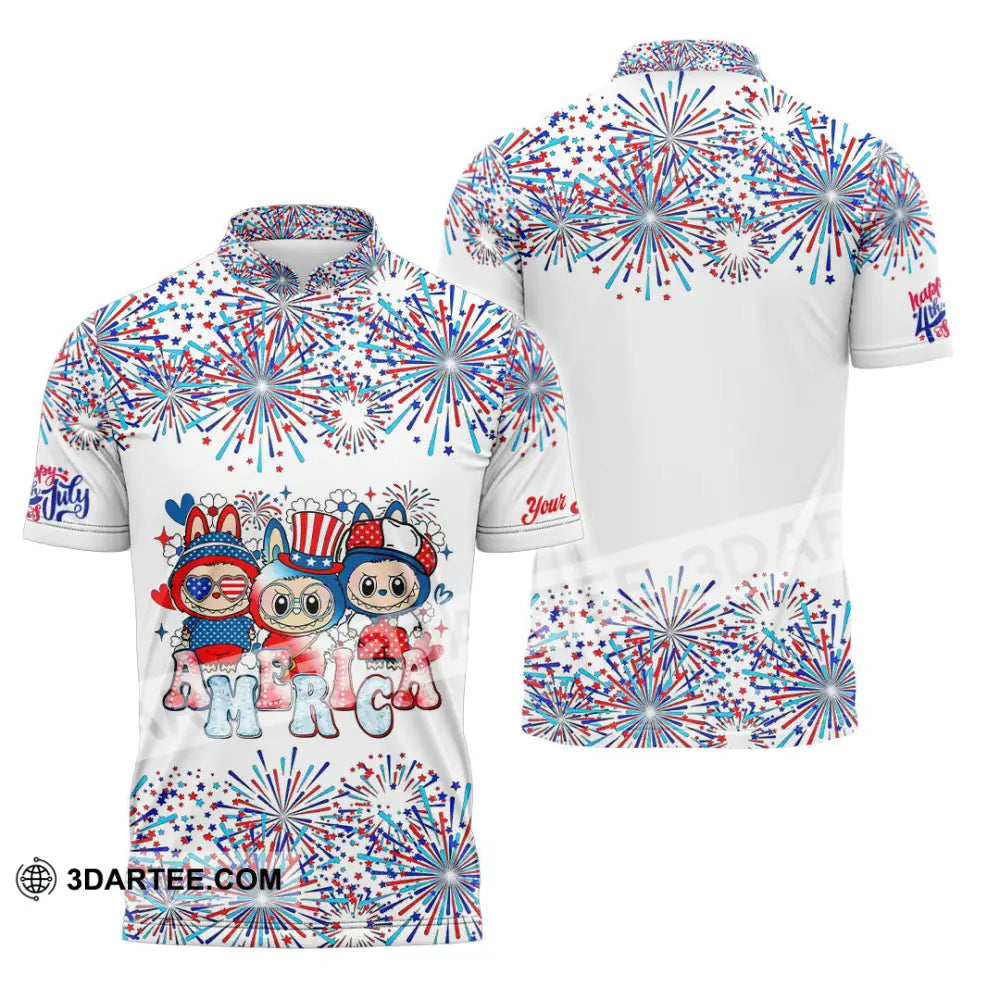 Unisex Shirt - Custom Labubu The Monsters Cute Shirt America Happy Fourth of July Cute Collectible Gift Zipper Polo