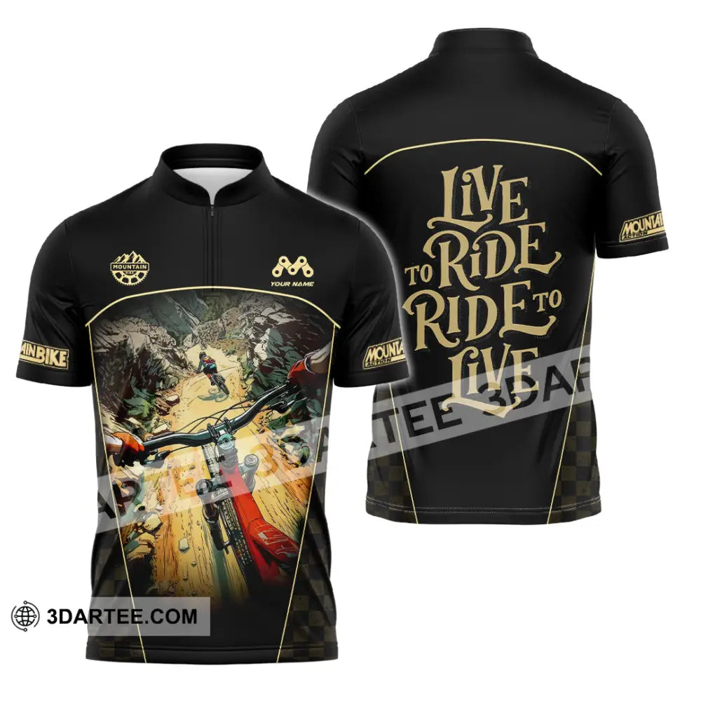Unisex Shirt - Custom Live To Ride Mountain Bike Shirt Zipper Polo Shirt / S T-shirt