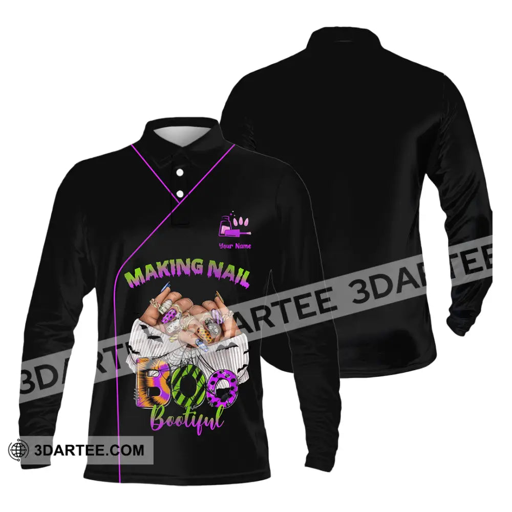 Unisex Shirt - Custom Making Nail Bootiful Halloween Nails Artist Shirt Long Sleeve Polo / S T-shirt
