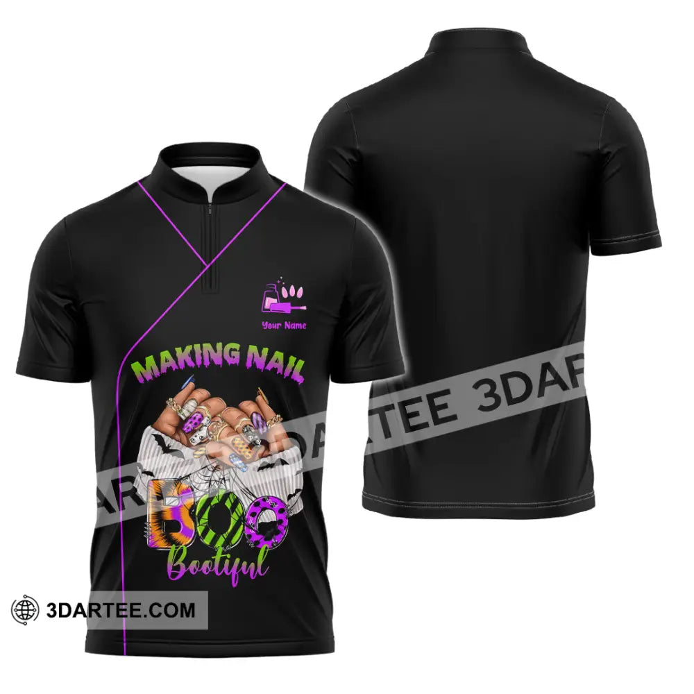 Unisex Shirt - Custom Making Nail Bootiful Halloween Nails Artist Shirt Zipper Polo Shirt / S T-shirt