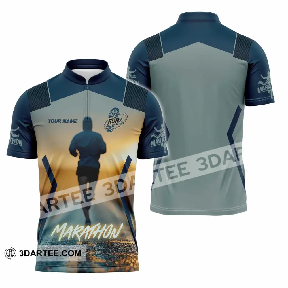 Unisex Shirt - Custom Marathon 3D Shirt Zipper Polo Shirt / S T-shirt