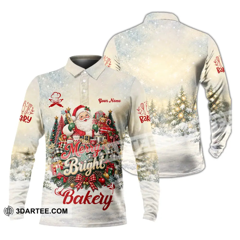 Unisex Shirt - Custom Merry Bright Bakery Shirt - Long Sleeve Polo / S - T-shirt