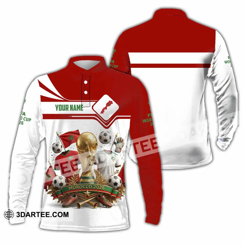 Unisex Shirt - Custom Morocco World Cup 2026 3D Shirt - Long Sleeve Polo / S - T-shirt
