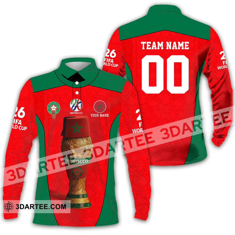 Unisex Shirt - Custom Morocco World Cup 2026 3D Shirt - Long Sleeve Polo / S - T-shirt