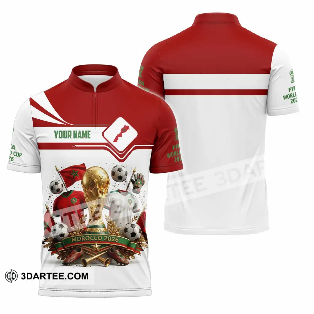 Unisex Shirt - Custom Morocco World Cup 2026 3D Shirt - Zipper Polo Shirt / S - T-shirt
