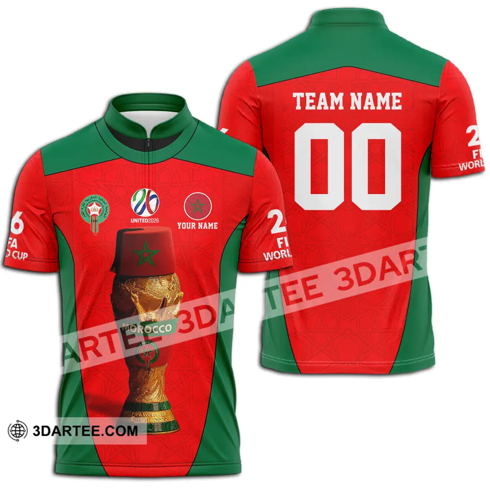 Unisex Shirt - Custom Morocco World Cup 2026 3D Shirt - Zipper Polo Shirt / S - T-shirt