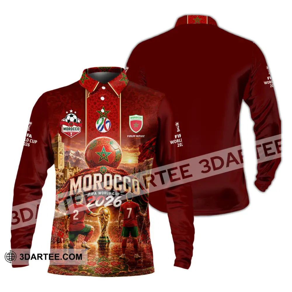 Unisex Shirt - Custom Morocco World Cup 2026 Shirt - Long Sleeve Polo / S - T-shirt