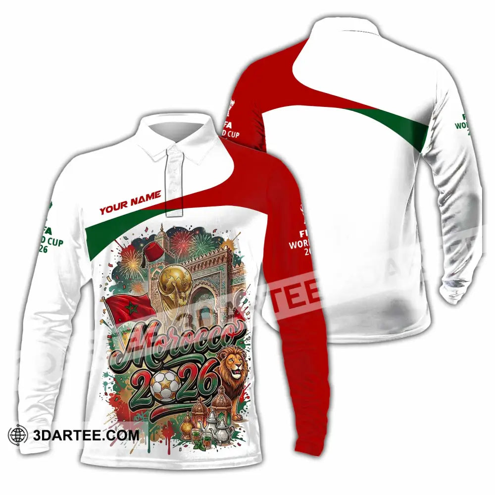 Unisex Shirt - Custom Morocco World Cup 2026 Shirt - Long Sleeve Polo / S - T-shirt