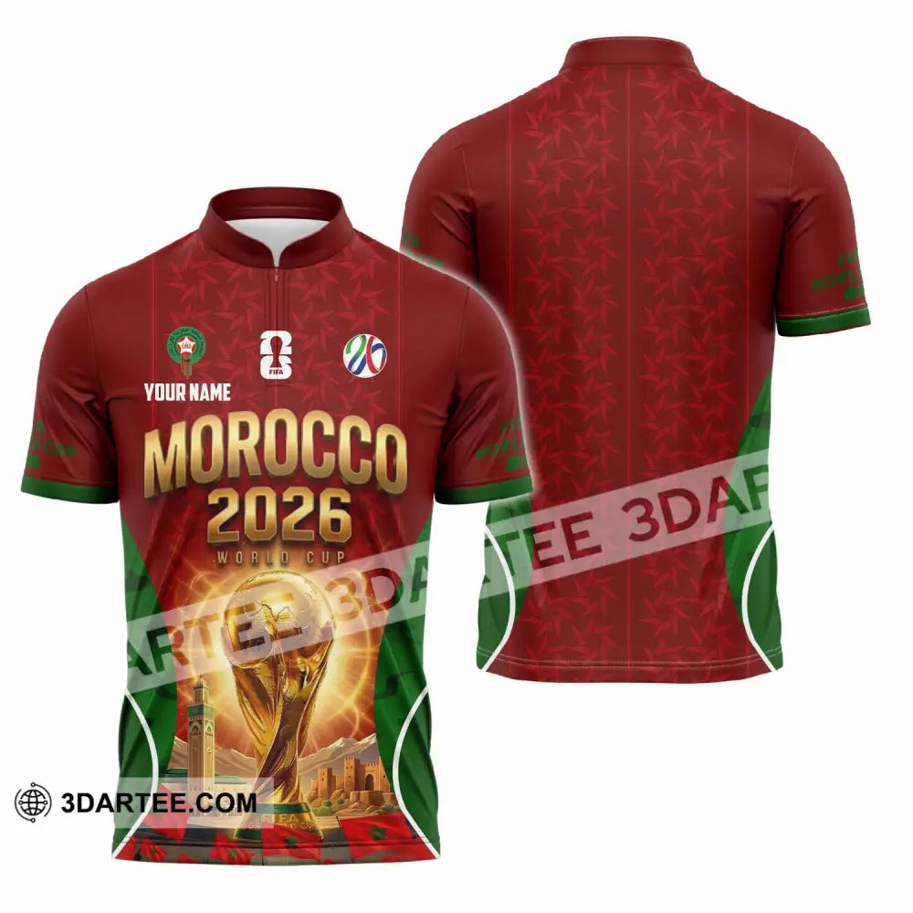 Unisex Shirt - Custom Morocco World Cup 2026 Shirt - Zipper Polo Shirt / S - T-shirt