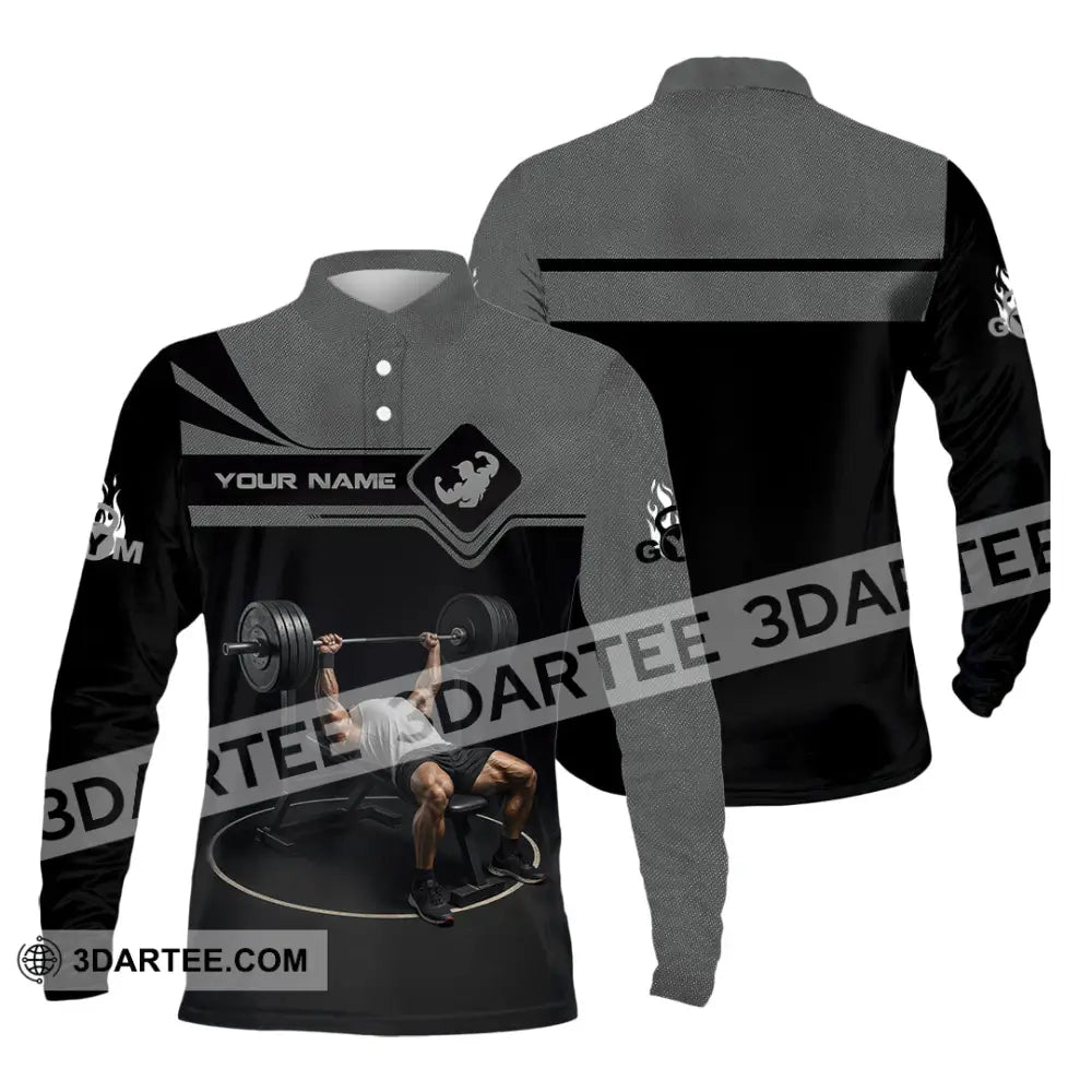 Unisex Shirt - Custom Muscular Man Weightlifting Sports Shirt Long Sleeve Polo / S T-shirt