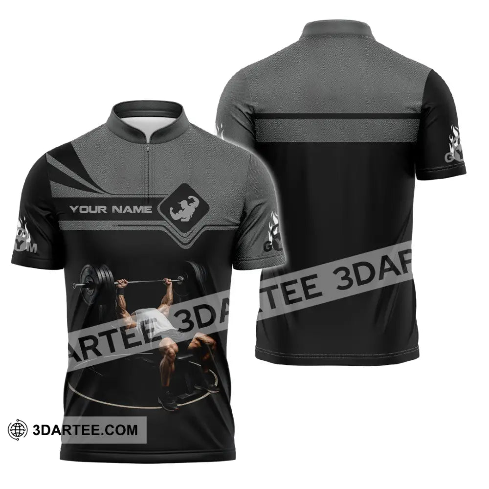 Unisex Shirt - Custom Muscular Man Weightlifting Sports Shirt Zipper Polo Shirt / S T-shirt