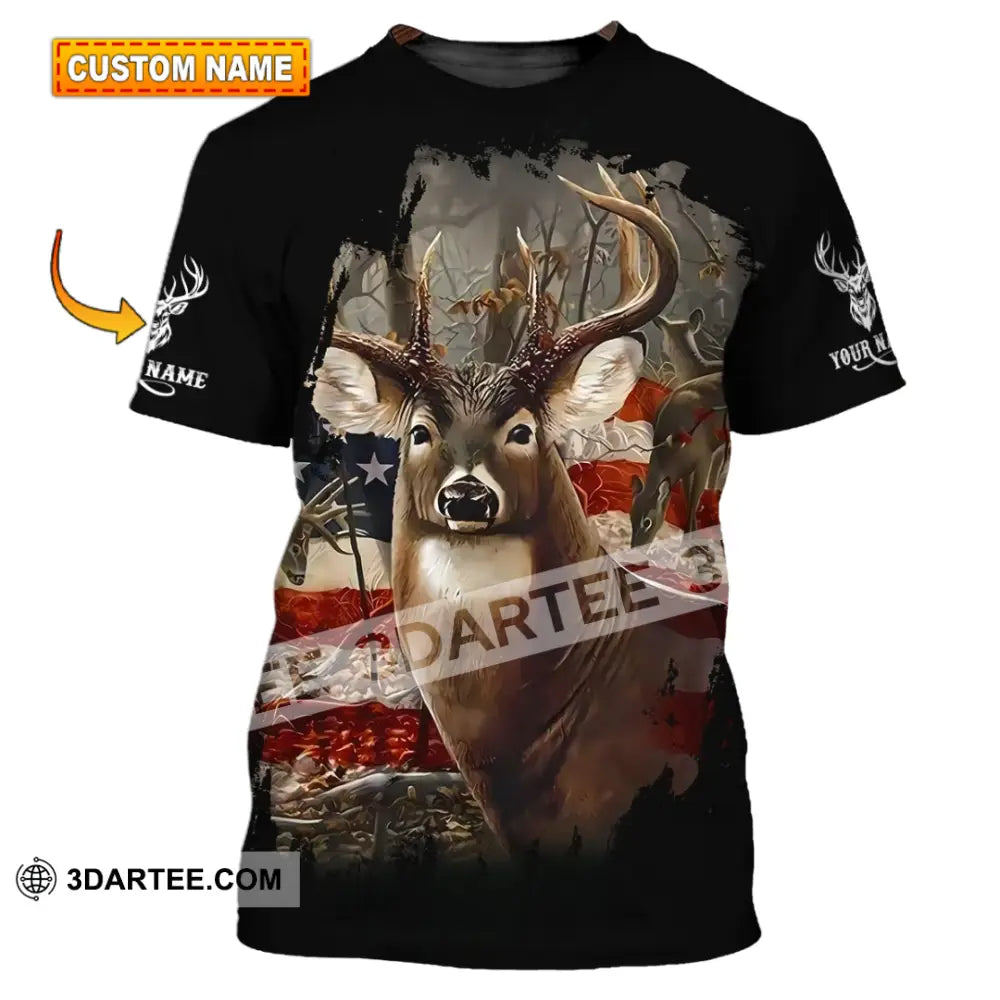 Unisex Shirt - Custom Name 3D America Deer T-Shirt