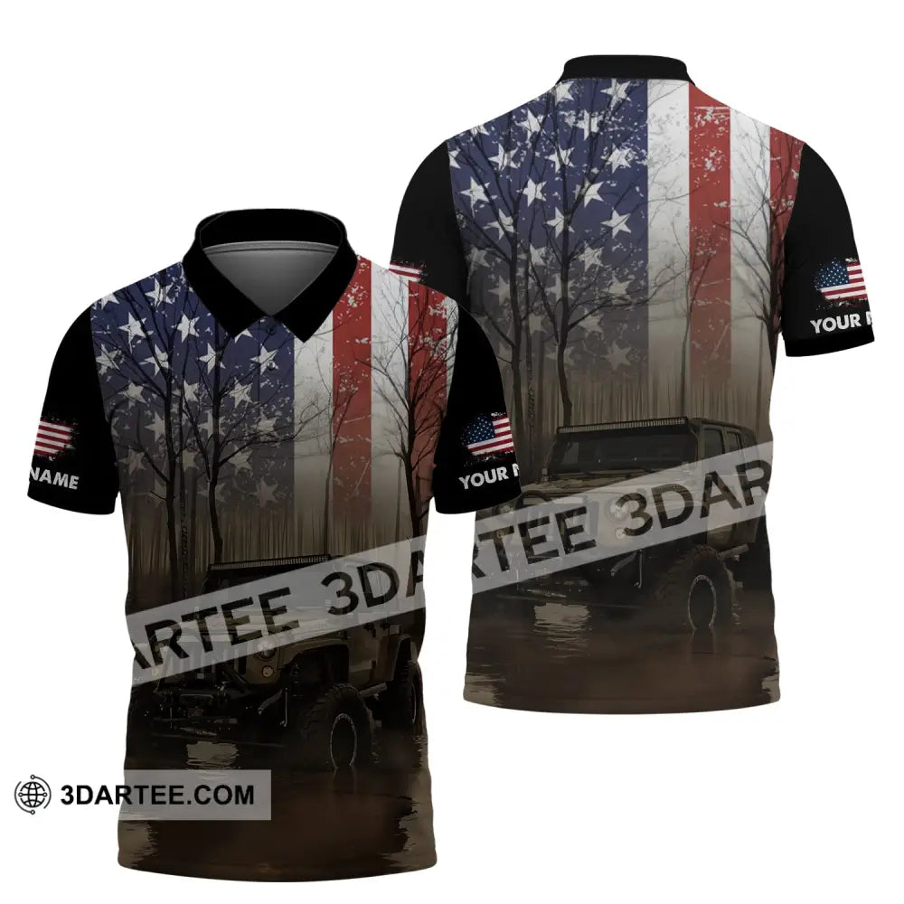 Unisex Shirt - Custom Name 3D America Flag Polo / S T-Shirt