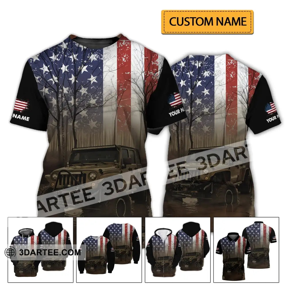 Unisex Shirt - Custom Name 3D America Flag T-Shirt