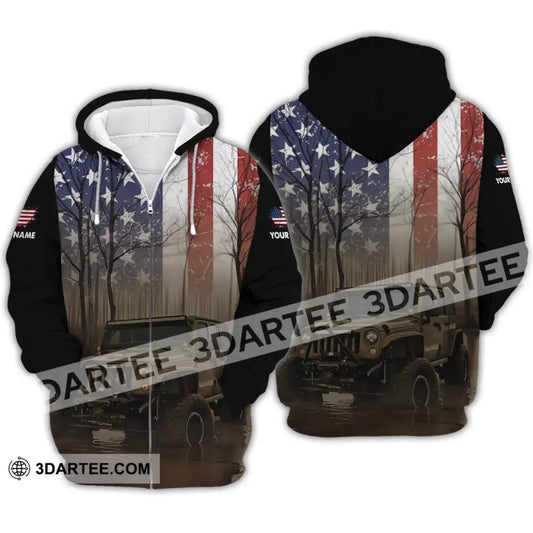 Unisex Shirt - Custom Name 3D America Flag Zipper Hoodie / S T-Shirt