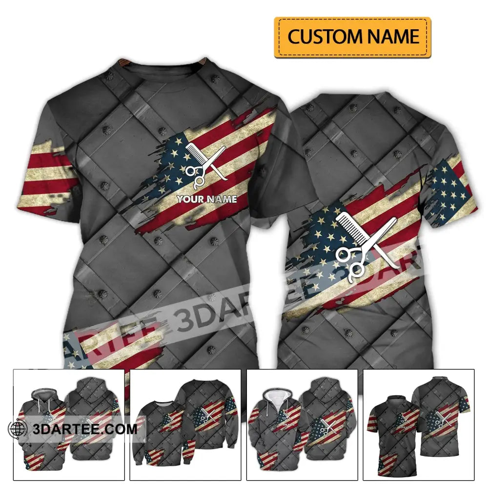 Unisex Shirt - Custom Name 3D America Hair Designer T-Shirt