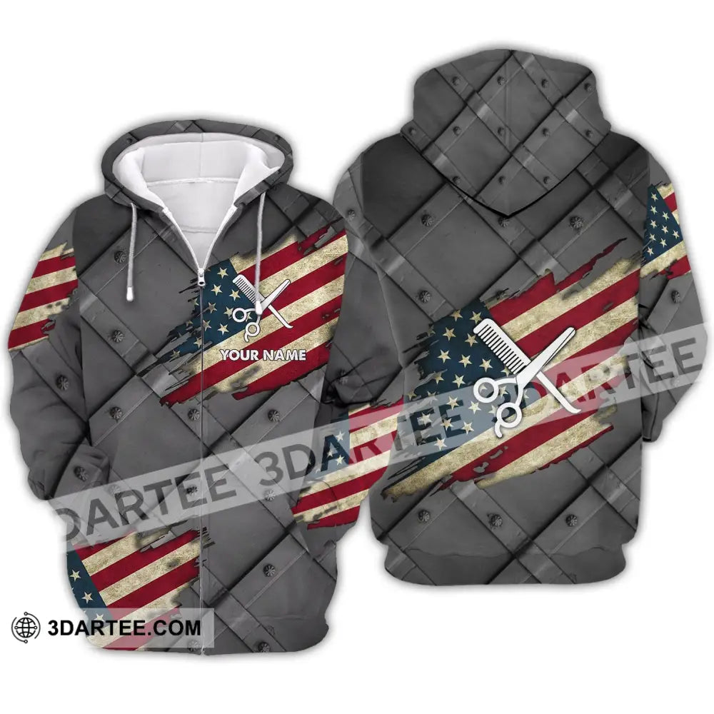 Unisex Shirt - Custom Name 3D America Hair Designer Zipper Hoodie / S T-Shirt