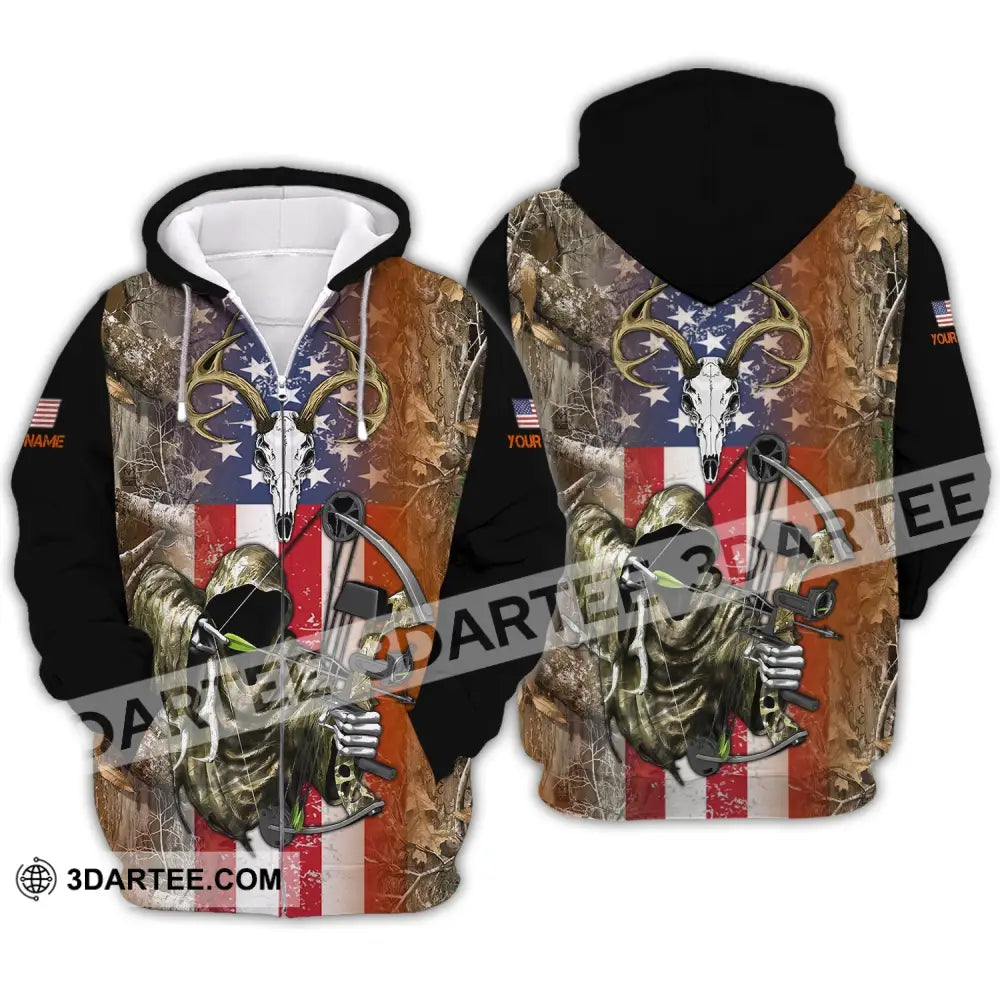 Unisex Shirt - Custom Name 3D America Hunter Zipper Hoodie / S T-Shirt