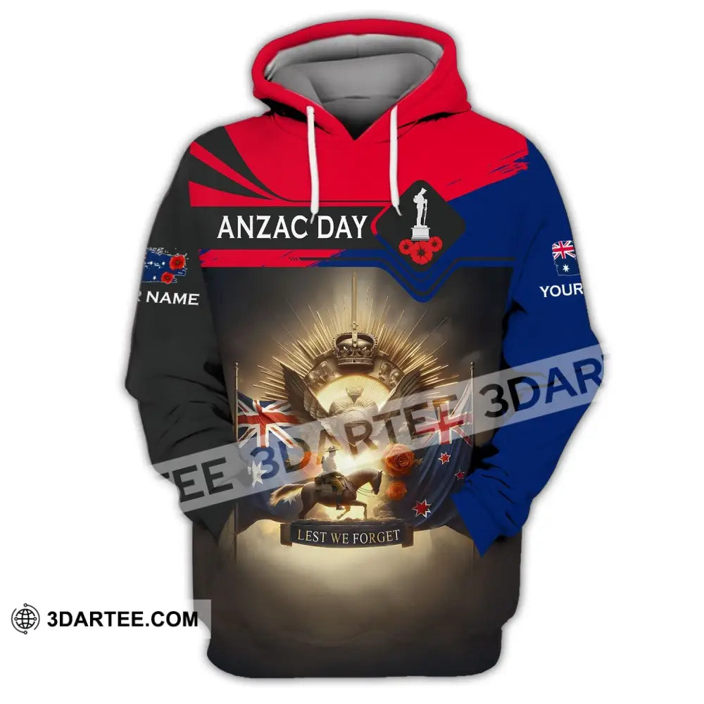 Unisex Shirt - Custom Name 3D Anzac Day Lest We Forget Hoodie / S T-Shirt