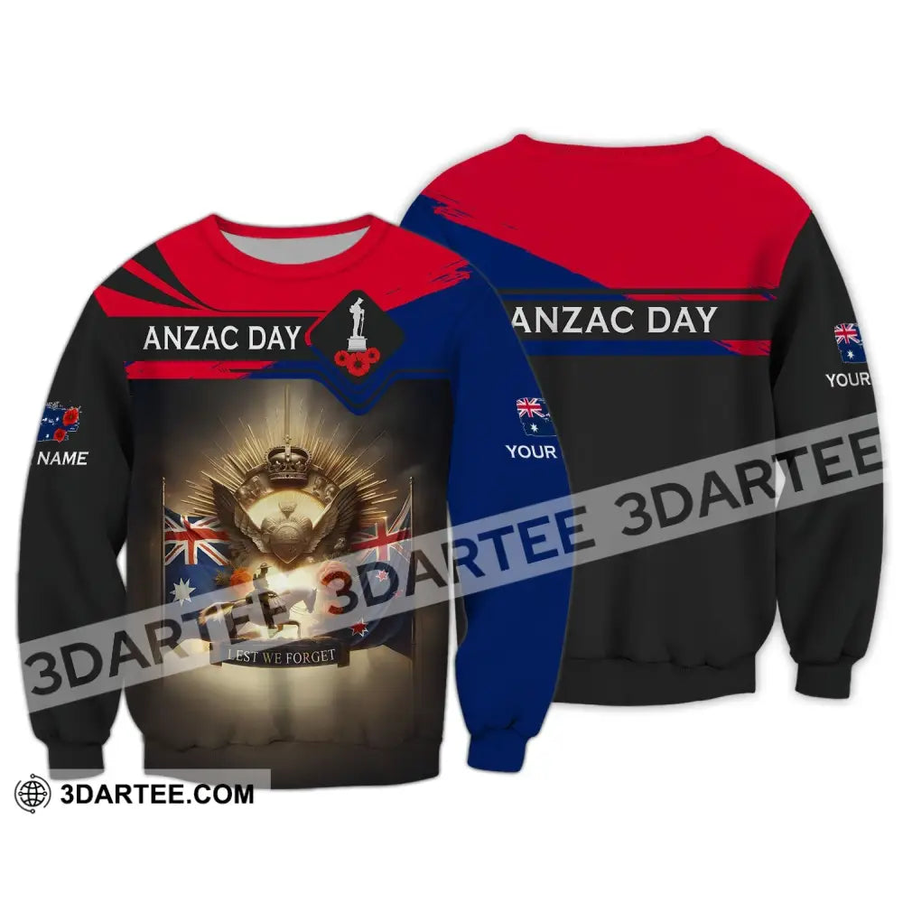 Unisex Shirt - Custom Name 3D Anzac Day Lest We Forget Long Sleeve / S T-Shirt