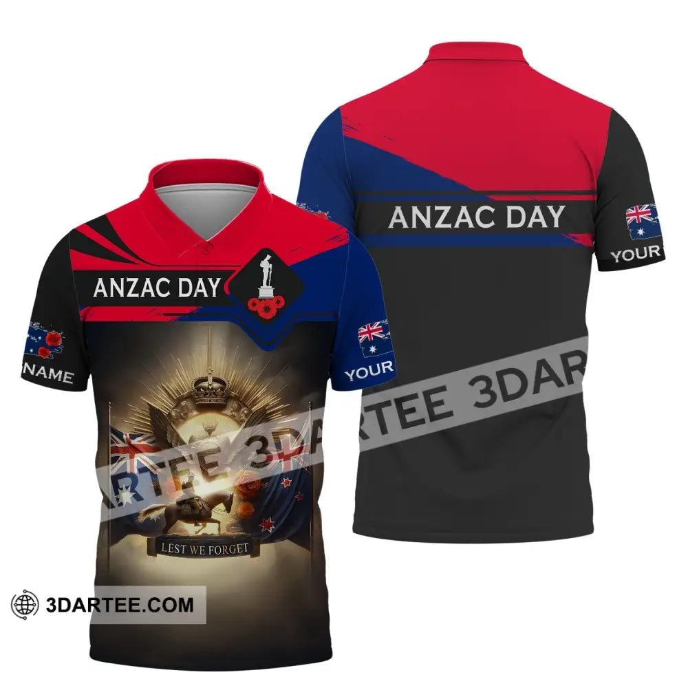 Unisex Shirt - Custom Name 3D Anzac Day Lest We Forget Polo / S T-Shirt