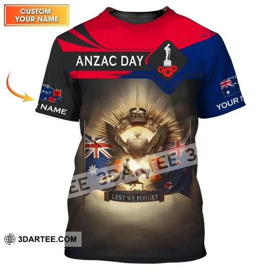 Unisex Shirt - Custom Name 3D Anzac Day Lest We Forget T-Shirt