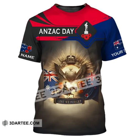 Unisex Shirt - Custom Name 3D Anzac Day Lest We Forget T-Shirt / S T-Shirt