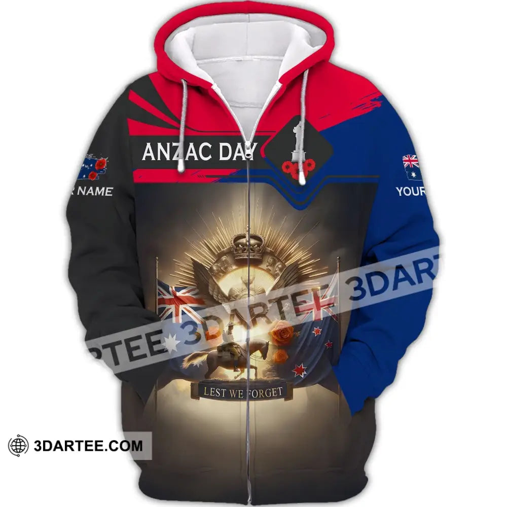 Unisex Shirt - Custom Name 3D Anzac Day Lest We Forget Zipper Hoodie / S T-Shirt