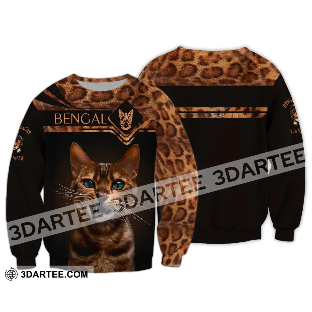 Unisex Shirt Custom Name 3D Bengal Cat Animal T-Shirt Hoodie Long Sleeve / S