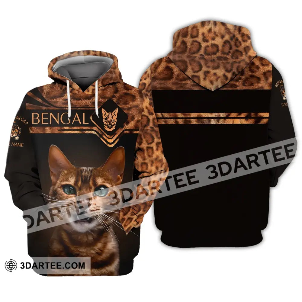 Unisex Shirt Custom Name 3D Bengal Cat Animal T-Shirt Hoodie / S