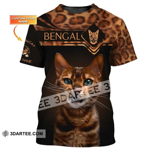 Unisex Shirt Custom Name 3D Bengal Cat Animal T-Shirt Hoodie / S