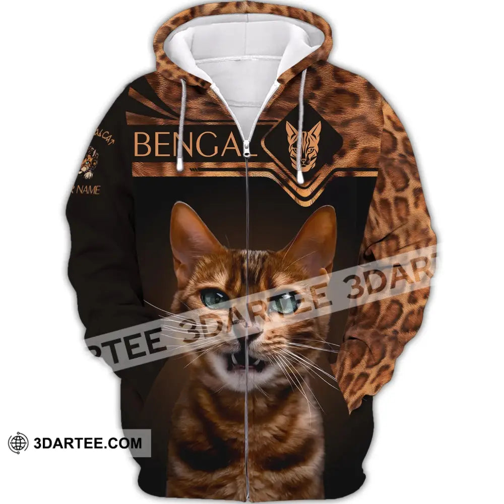 Unisex Shirt Custom Name 3D Bengal Cat Animal T-Shirt Hoodie Zipper / S