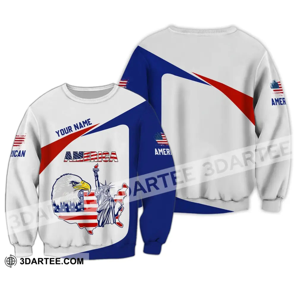 Unisex Shirt - Custom Name 3D Eagle Liberties America Flag Long Sleeve / S T-Shirt