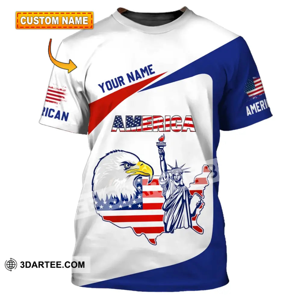 Unisex Shirt - Custom Name 3D Eagle Liberties America Flag T-Shirt