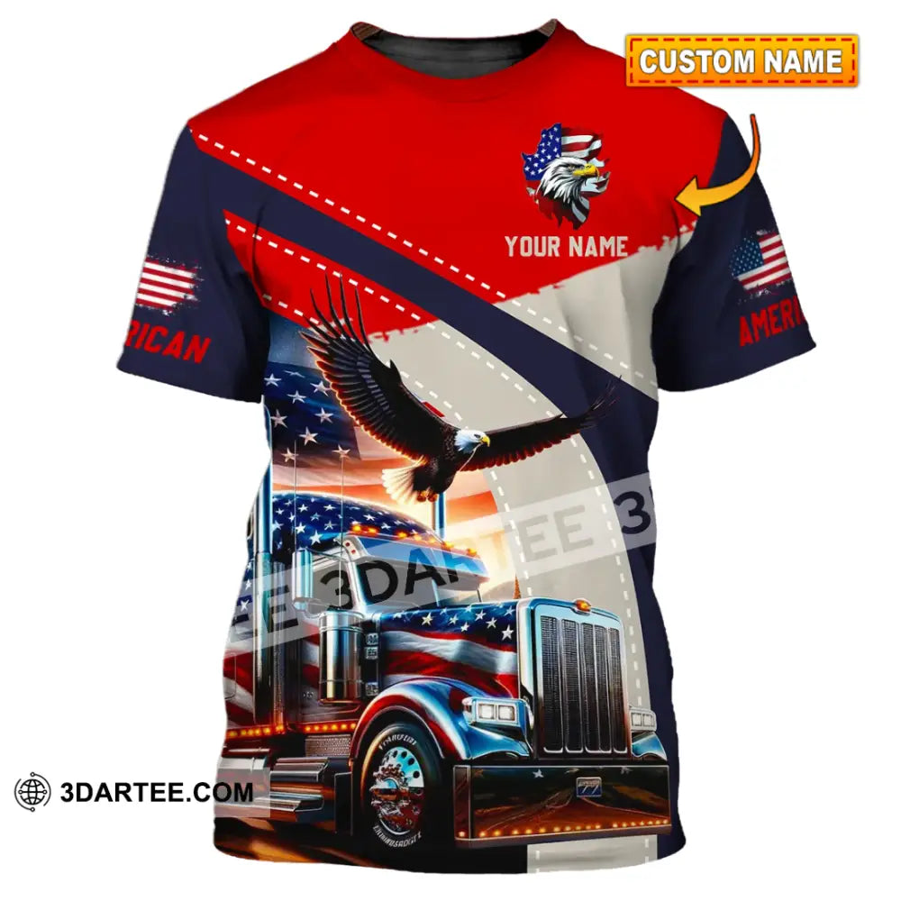 Unisex Shirt - Custom Name 3D Eagle Truck America Flag Color T-Shirt