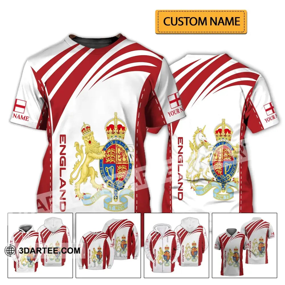 Unisex Shirt - Custom Name 3D England Flag Design T-Shirt