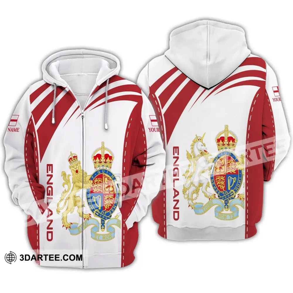 Unisex Shirt - Custom Name 3D England Flag Design Zipper Hoodie / S T-Shirt