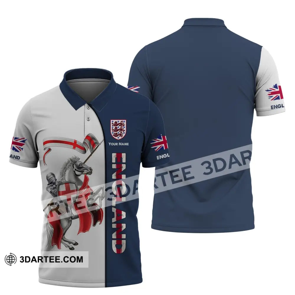 Unisex Shirt - Custom Name 3D England Hero Horse Map And Logo Polo / S T-Shirt