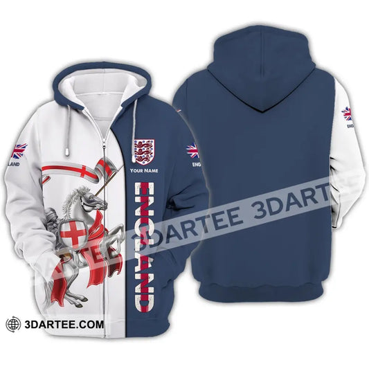 Unisex Shirt - Custom Name 3D England Hero Horse Map And Logo Zipper Hoodie / S T-Shirt