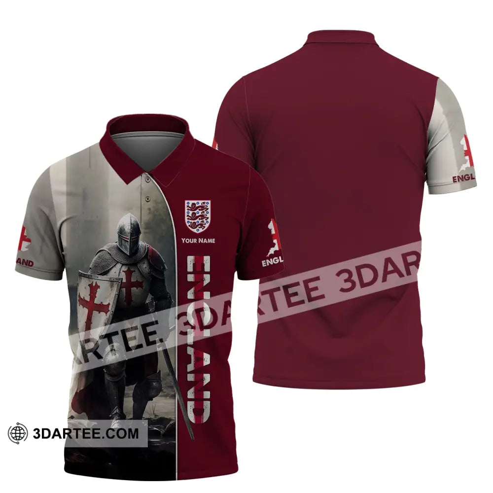 Unisex Shirt - Custom Name 3D England Hero Map And Logo Polo / S T-Shirt