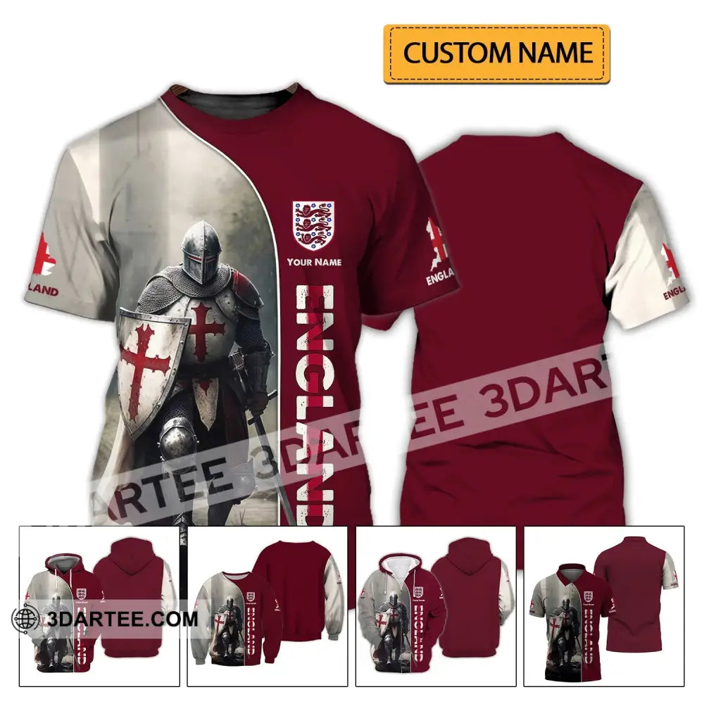 Unisex Shirt - Custom Name 3D England Hero Map And Logo T-Shirt