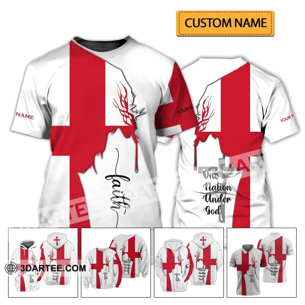 Unisex Shirt - Custom Name 3D England One Nation Under God T-Shirt