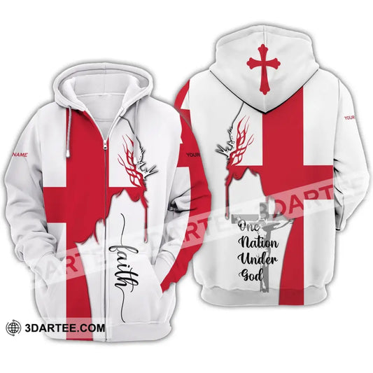 Unisex Shirt - Custom Name 3D England One Nation Under God Zipper Hoodie / S T-Shirt