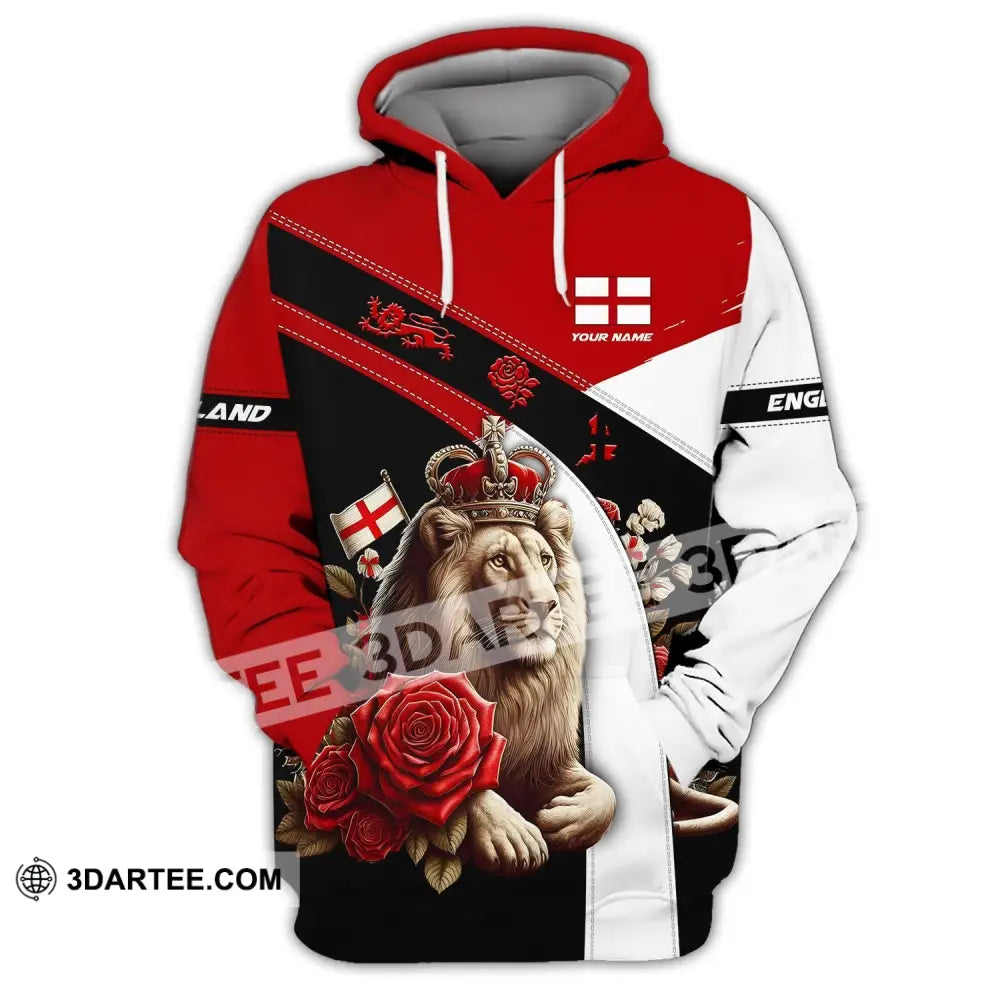 Unisex Shirt - Custom Name 3D England Red Rose Lion Hoodie / S T-Shirt