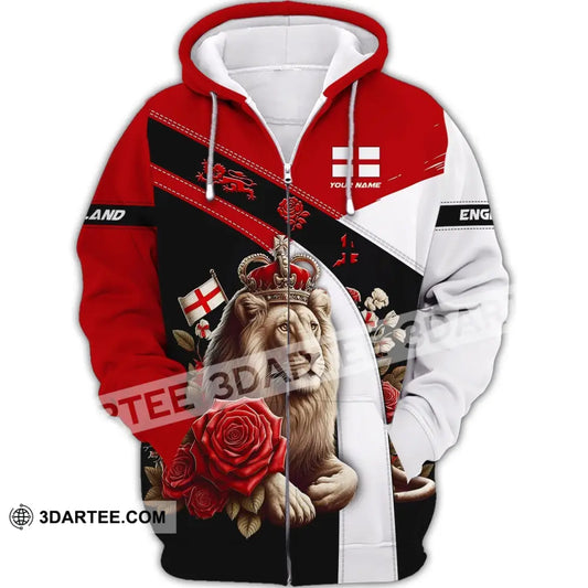 Unisex Shirt - Custom Name 3D England Red Rose Lion Zipper Hoodie / S T-Shirt