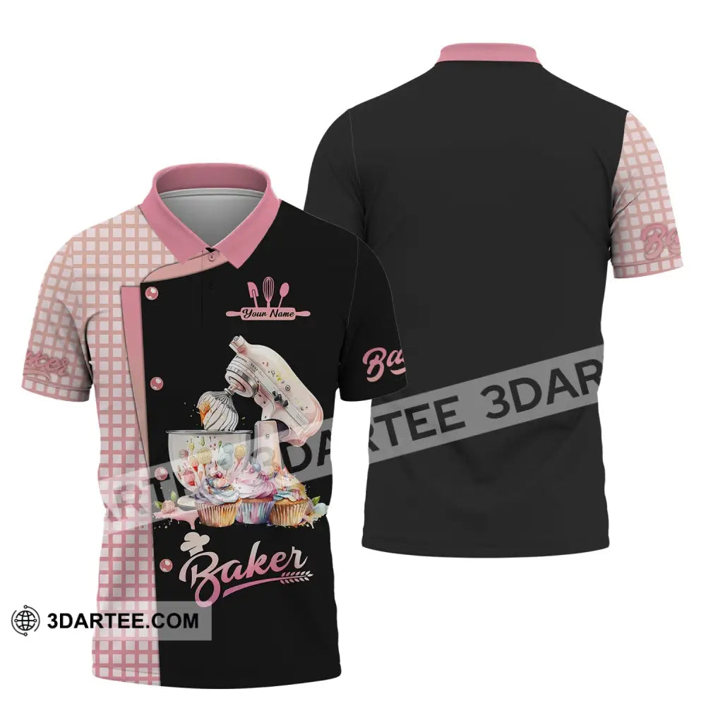 Unisex Shirt - Custom Name 3D For Baker Making Cake Cup Polo / S T-Shirt